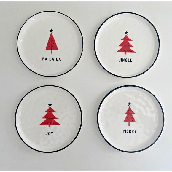 Santa Barbara Design Studio Holiday Appetizer Plates, Set of 4, Red Trees - Picture 1 of 6